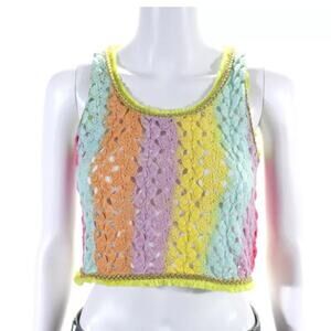 Chio Di Stefanis Crochet Knit Crop Sleeveless Top Rainbow Sz XS New Italy